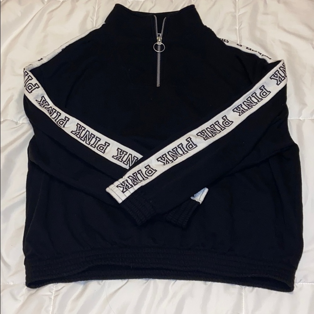 Victoria’s Secret PINK Half Zip Boyfriend Sweater Top Black XS Comfy Women’s